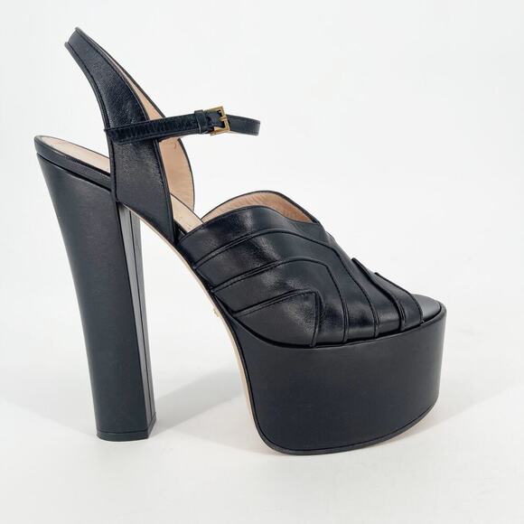 Gucci Black Malaga Kid Keyla Platform Ankle Strap Open Toe Sandal Heel EU 39 - Picture 2 of 15